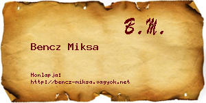 Bencz Miksa névjegykártya